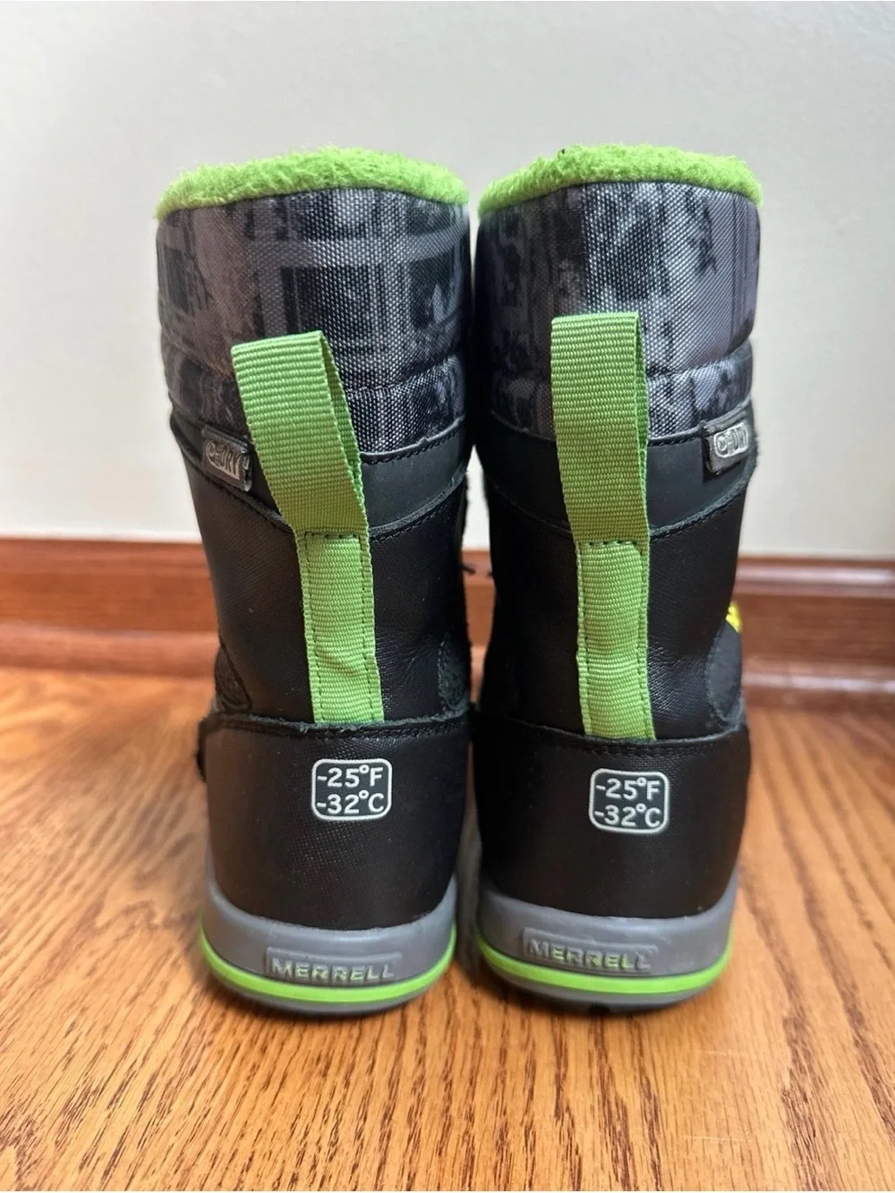 Merrell Snow Bank Waterproof Boots Boys 4 Black/Green